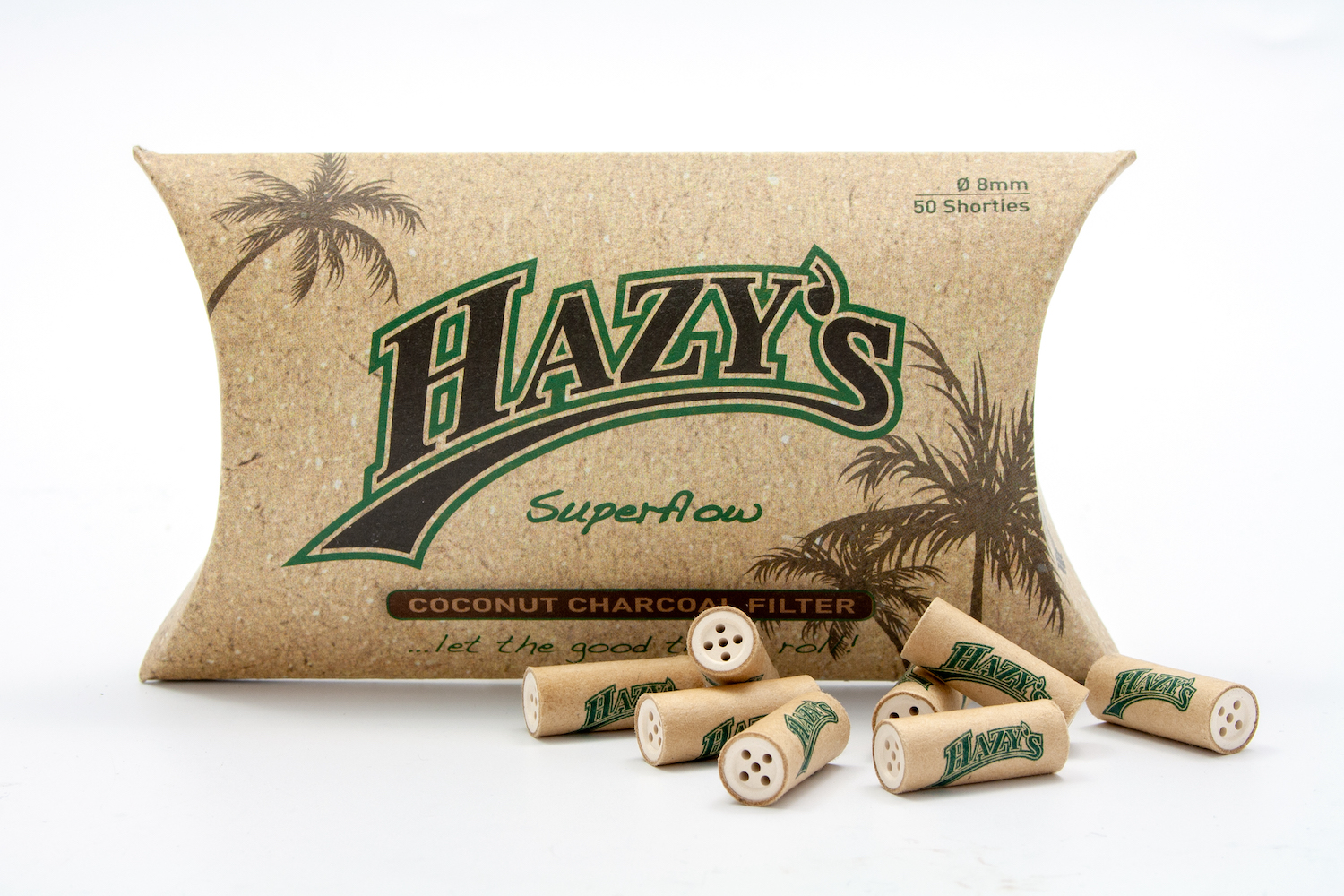 Hazy's 50 Roll Your Own Coconut Charcoal Filter 8mm (10x)